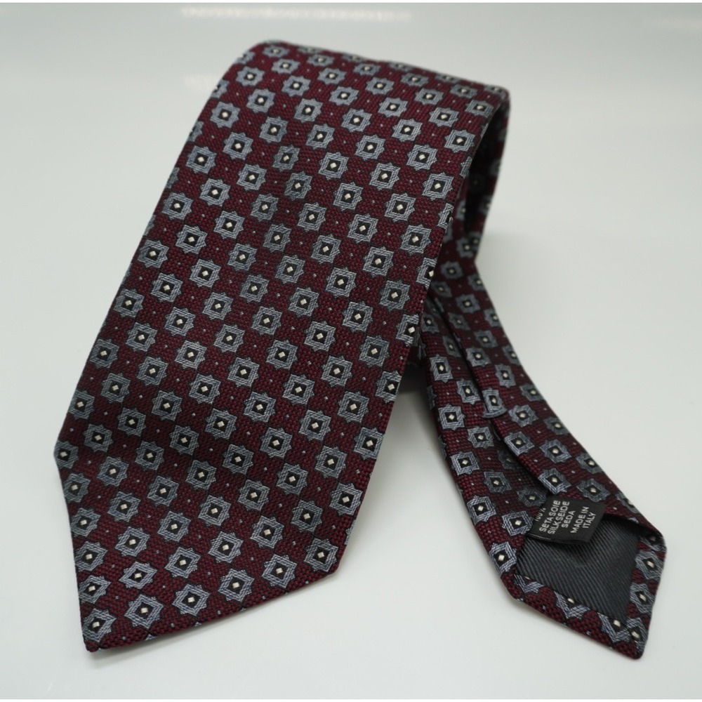 Ermenegildo Zegna Silk Tie Burgundy Red Geometric Medallion Made in Italy